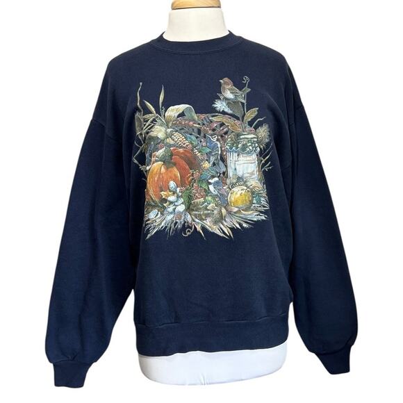 Vintage 90’s Jerzees Impulse Wear Sweatshirt Fall Harvest Pumpkin Large Blue - Picture 1 of 7